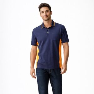 Robert Graham Colorblock Polo Indigo Gold Trim Side Panel Short Sleeve~XL💚